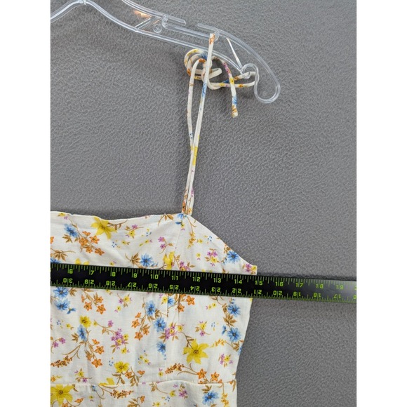 Old Navy Y2K Mini Dress Tie Shoulder Floral Cami Tunic Linen Blend Yellow Size M - Picture 9 of 14